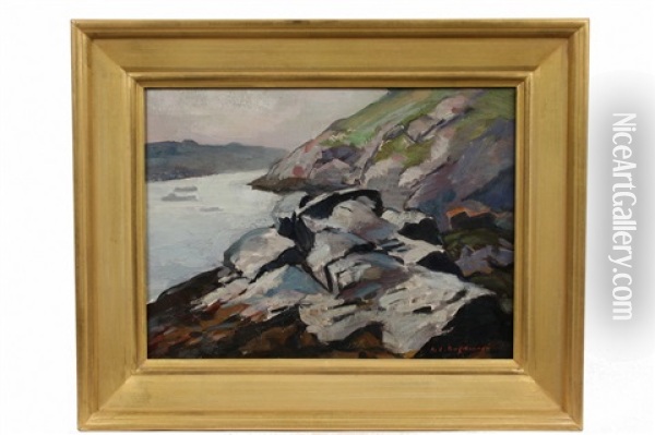 Cliffs, Monhegan Oil Painting - Abraham Jacob Bogdanove