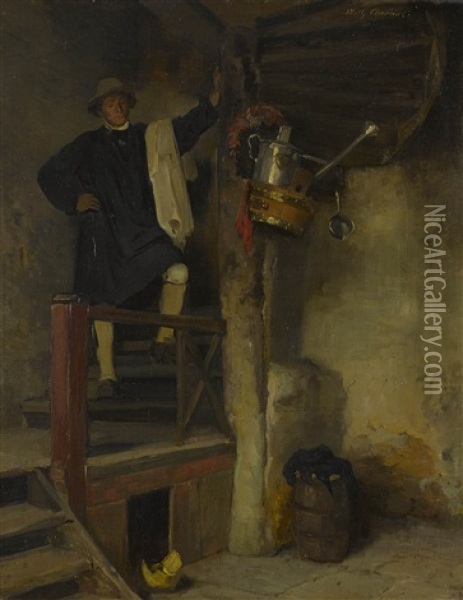 Interieur Mit Herrn Auf Einer Wendeltreppe Oil Painting - Wilhelm Ludwig Heinrich Claudius