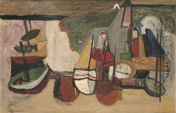 Strand Mit Schiffen, Collioure Oil Painting - Walter Kurt Wiemken