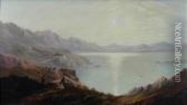Shepherd With A Serpentine Loch Oil Painting - Charles Leslie
