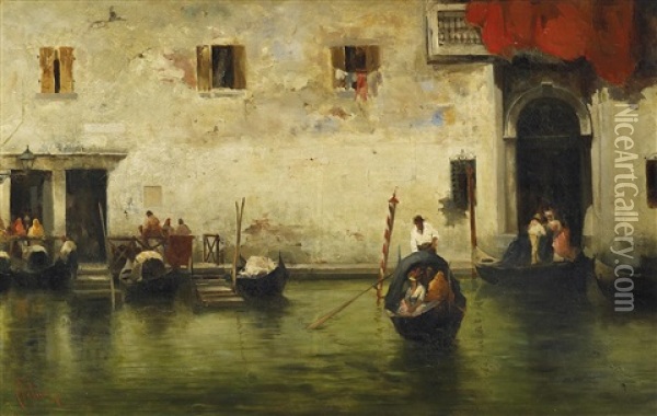 An Einem Kanal In Venedig Oil Painting - Giuseppe Pogna