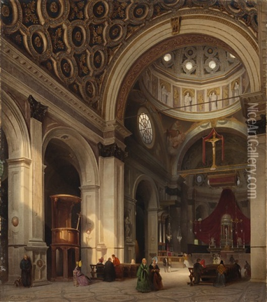 Interno Della Chiesa Di Santa Maria Presso San Celso A Milano Oil Painting - Luigi Bisi