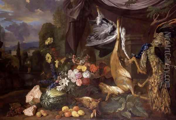 Still-Life with Flowers and Fowl 2 Oil Painting - Pieter Andreas Rysbrack