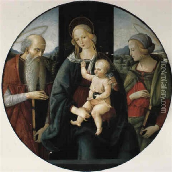 Vierge A L'enfant Entre Saint Jerome Et Une Sainte Martyre Oil Painting - Pietro Perugino