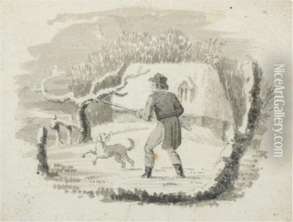 A Huntsman With His Dog Oil Painting - Thomas Bewick