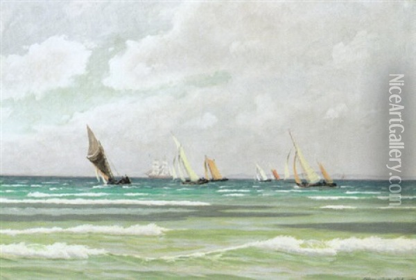 Blick Auf Bunte Segelboote Bei Auffrischenden Wind Oil Painting - Alfred Olsen