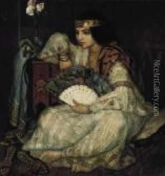 A Seated Oriental Beauty Oil Painting - Emile Bernard