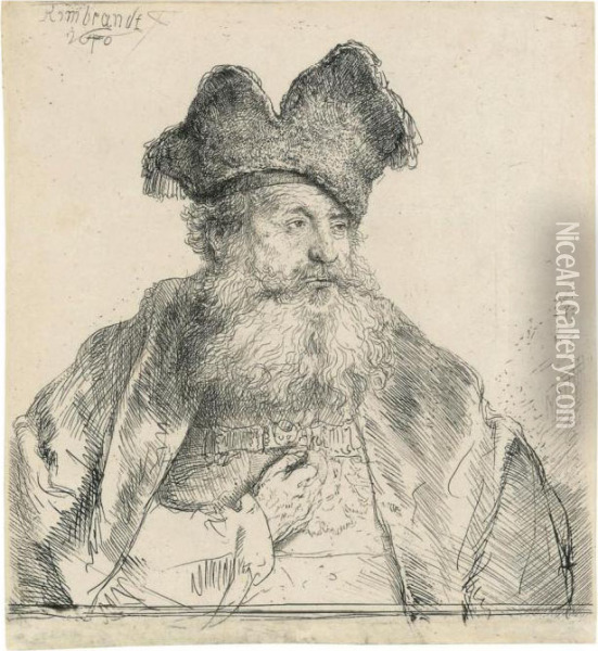 An Old Man With A Divided Fur Cap Oil Painting - Rembrandt Van Rijn