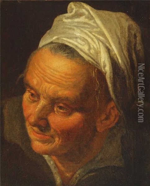 Kopfstudie Einer Alten Frau Mit Weisem Seidentuch Oil Painting - Annibale Carracci