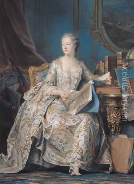 Jeanne Poisson 1721-64 the Marquise de Pompadour, 1755 Oil Painting - Maurice Quentin de La Tour