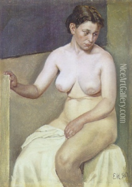 Siddende Model Oil Painting - Emilie (Caroline E.) Mundt