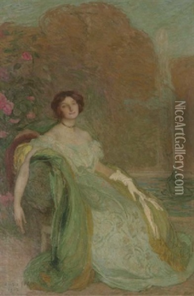 Portrait De Mademoiselle V.g. Oil Painting - Edmond Francois Aman-Jean