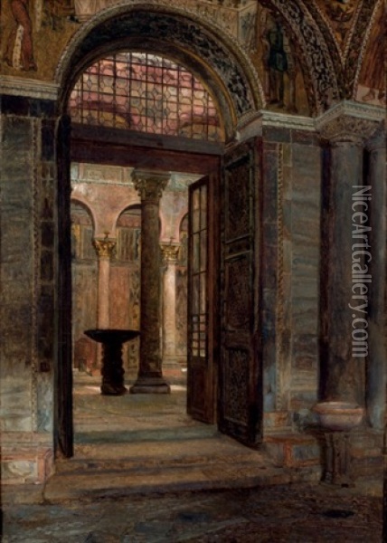 Interior De Iglesia Oil Painting - Pablo Gonzalvo Y Perez