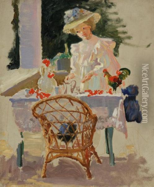 Woman Serving Tea Oil Painting - Mary Louise Fairchild