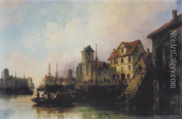 Hollandisches Hafenstadtchen Oil Painting - Josef Karl Berthold Puettner