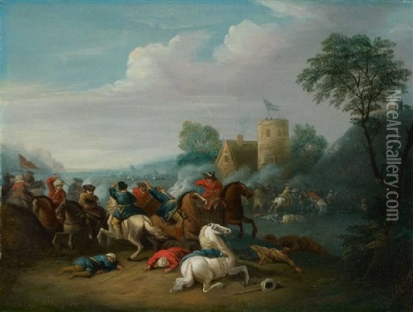 Schlacht Zwischen Kaiserlichen Truppen Und Turken (+ Another; 2 Works) Oil Painting - Karel Breydel