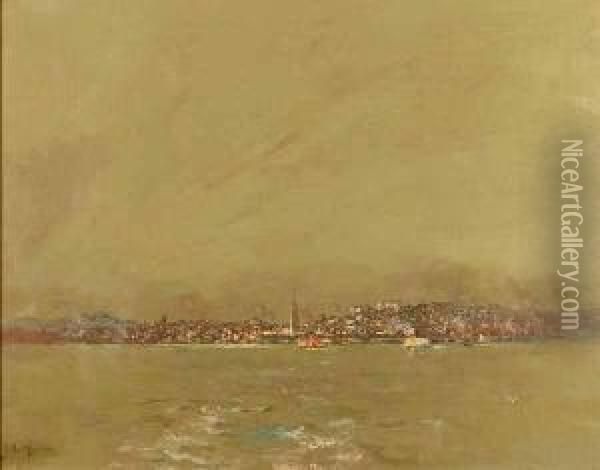 View Of San Francisco Harbor Circa 1918 S L/l: J. Bond Francisco O/c Laid/d On/c 22x26 Oil Painting - John Bond Francisco