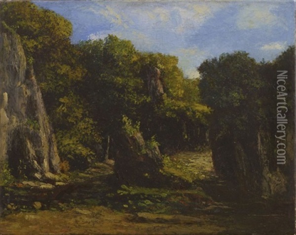Rochers, Verdures, Et Ruisseau Oil Painting - Gustave Courbet