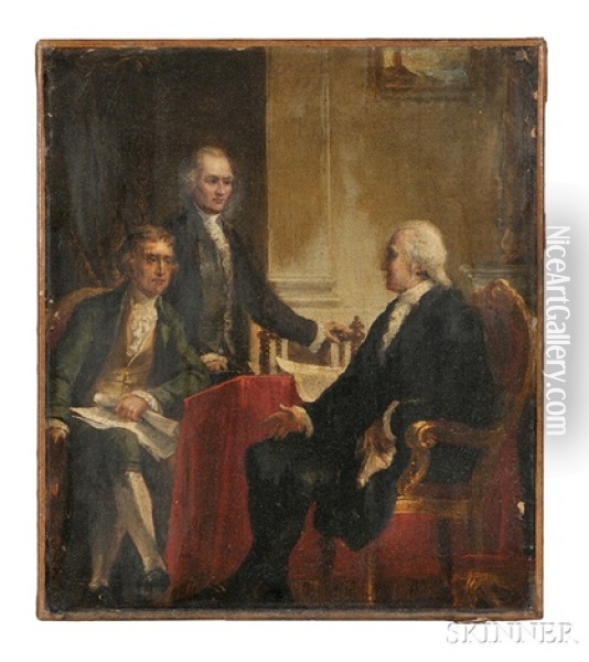Study For George Washington With Jefferson And Hamilton Oil Painting - Constantino Brumidi