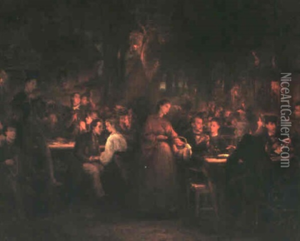 I Vardshustradgarden Om Aftonen Oil Painting - Friedrich Ritter von Malheim Friedlaender