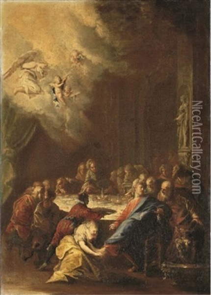 Christ In The House Of Simon The Pharisee Oil Painting - Bartolomeo Guidobono