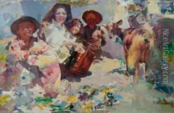 Gitanillos (gypsies) Oil Painting - Jose Navarro