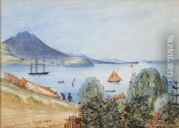 Auckland Harbour From Commercial Bay Oil Painting - Henry James, Colonel Warre