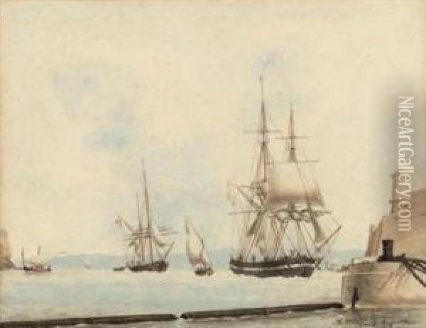 Shipping At The Harbour Mouth, Marseilles Oil Painting - Joseph Roux