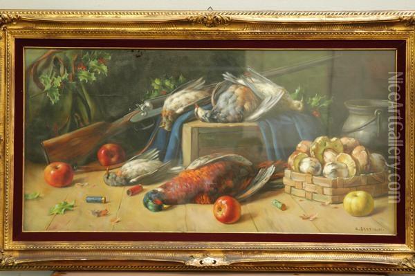 Composizione Con Selvaggina, Cartucce E Funghi Oil Painting - Graziani
