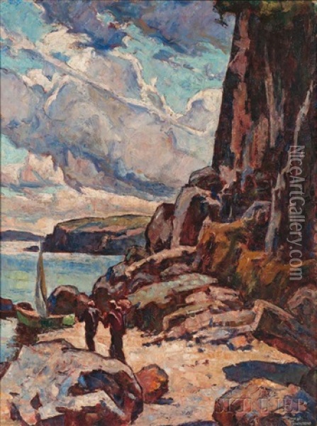 Ashore By The Cliffs Oil Painting - Ernest Townsend