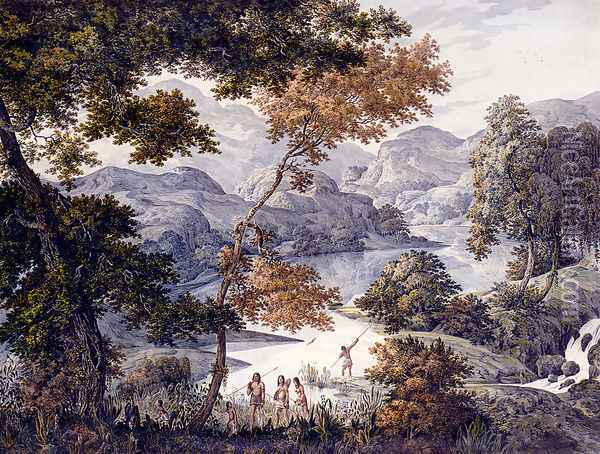 River Landscape With Indians Oil Painting - Manuel De Araujo Porto-Alegre