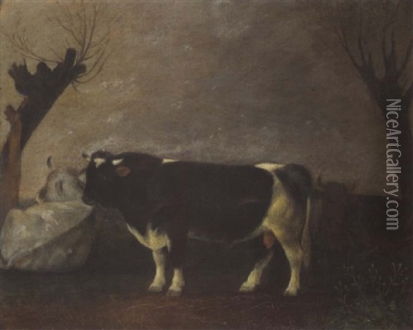 Ein Bulle Und Zwei Kuhe Oil Painting - Michael Neder
