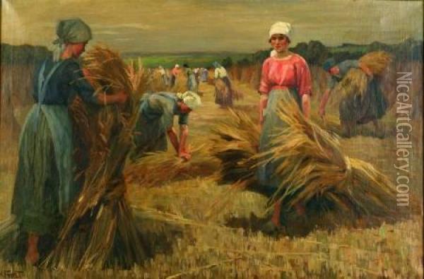 Gathering Grain Oil Painting - Martin Frost