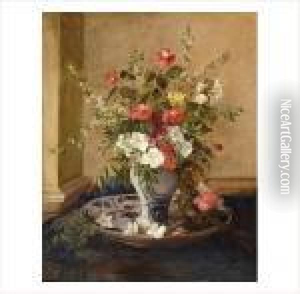 Faience Et Bouquet De Fleurs Oil Painting - Jules Felix Ragot