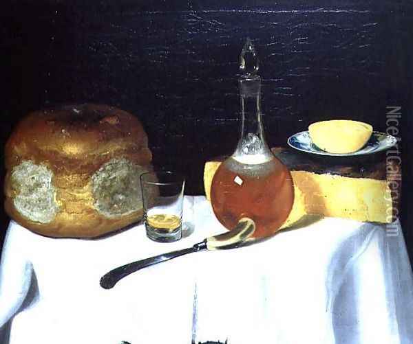 Still life with bread and cheese Oil Painting - George, of Chichester Smith