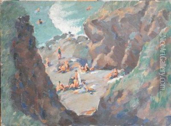 The Bather's Cove. Oil Painting - Greville Irwin