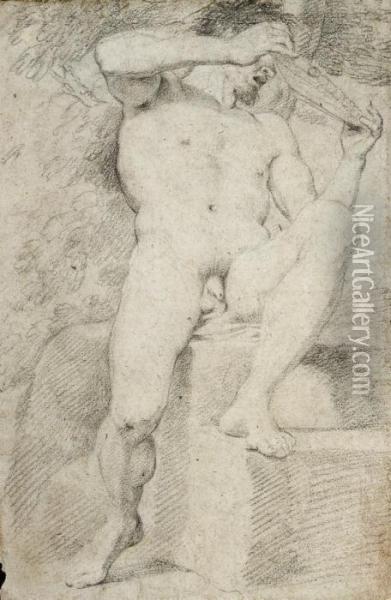An Academic Nude As Polyphemus Oil Painting - Annibale Carracci