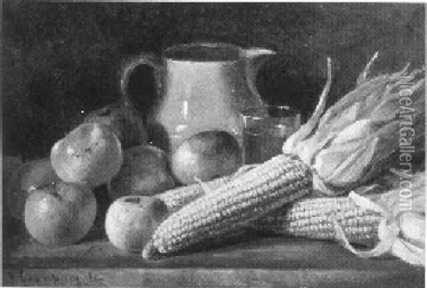 Still Life With Apples And Corn Oil Painting - Benjamin Champney