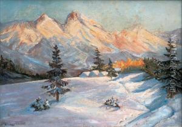 Pejzaz Gorski Zima, Okolo 1920 Oil Painting - Jan Rembowski