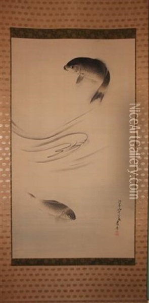 Leaping Carp Oil Painting - Shibata Zeshin