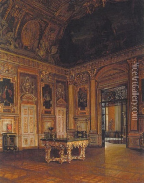 Interior Fra La Galerie D'apollon Louvre, Paris Oil Painting - Heinrich Hansen