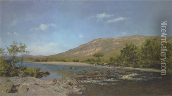 The Wye At Glaslyn Oil Painting - Henry William Banks Davis