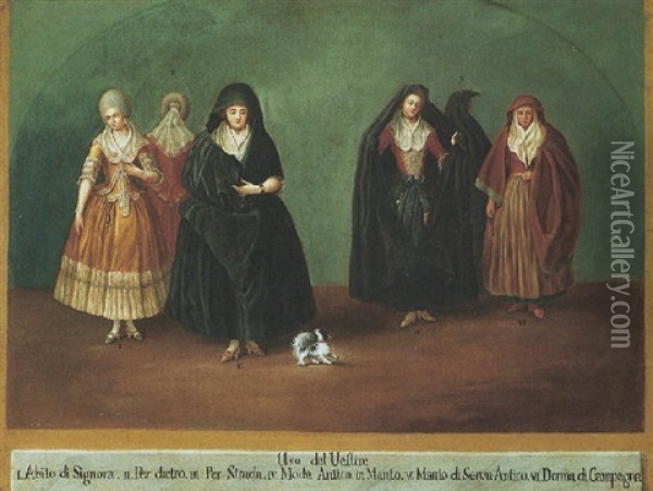 Women Dressed In Various Costumes Oil Painting - Pietro Longhi