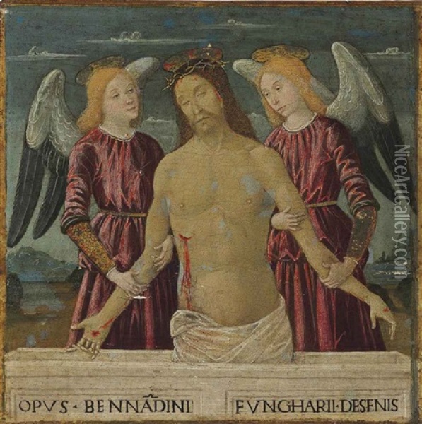 Christ Supported By Two Angels Oil Painting - Bernardino Fungai