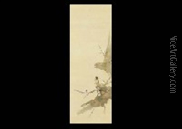 Plum And The Birds Oil Painting - Kimura Buzan
