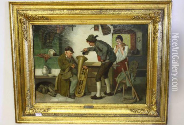 Tubablazers In Een Kelder Oil Painting - Franz Von Defregger