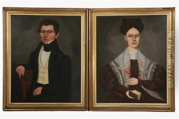 Pair Of Portraits Of A Well-to-do Couple Oil Painting - Erastus Salisbury Field