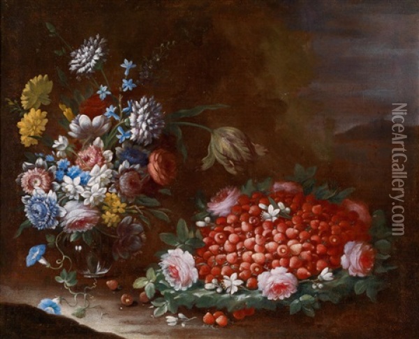 Blumen- Und Fruchtestillleben (+ Another; Pair) Oil Painting - Francesco Della Questa