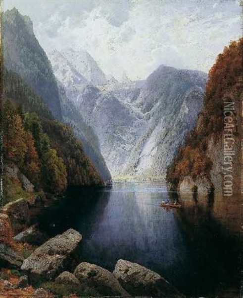 Der Konigssee Bei Berchtesgaden Oil Painting - Josef Schoyerer