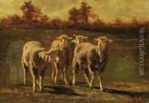 A Small Flock Oil Painting - Emile van Marcke de Lummen